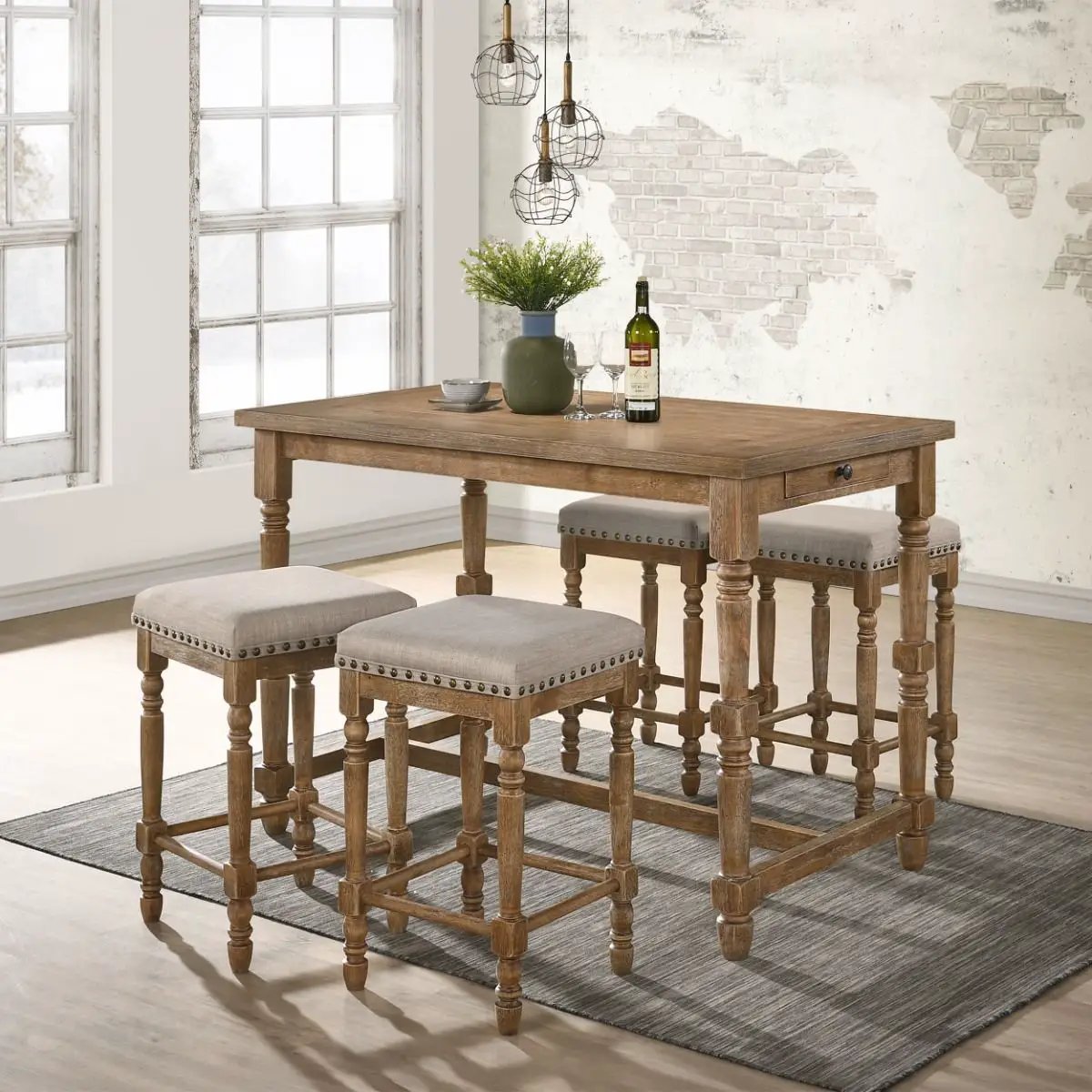 Farsiris - Counter Height Table - Weathered Oak by Unique Piece Furniture