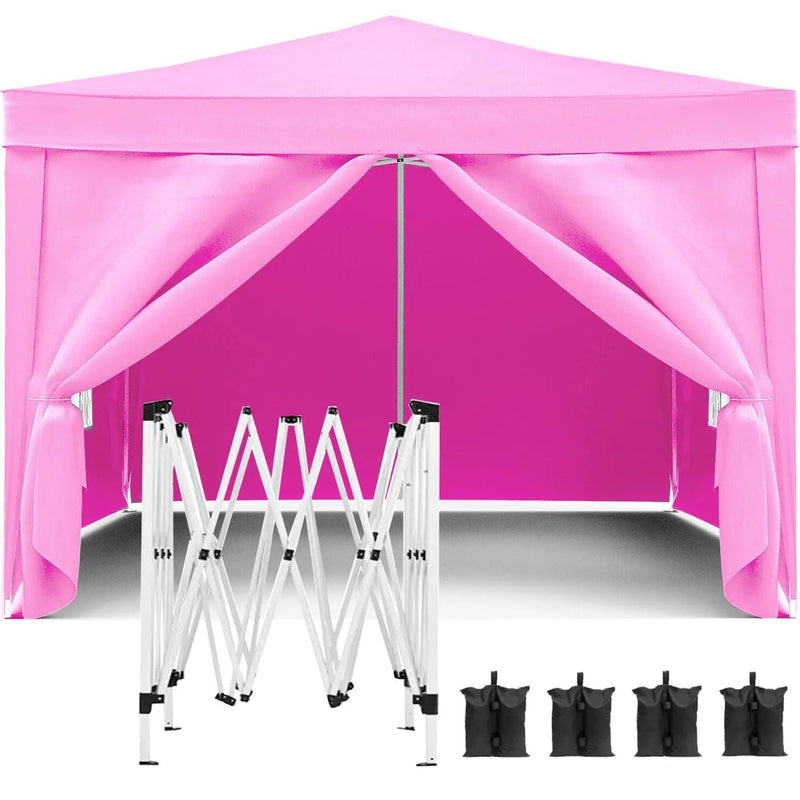 10'X10' Folding Canopy With 4 Removable Sidewalls Outdoor Event Shelter UPF 50+ Gazebo Portable Tents For Parties Beach Camping Wedding Ez Pop Up Canopy 4 Pieces Weight Bag + Carry Bag by Unique Piece Furniture