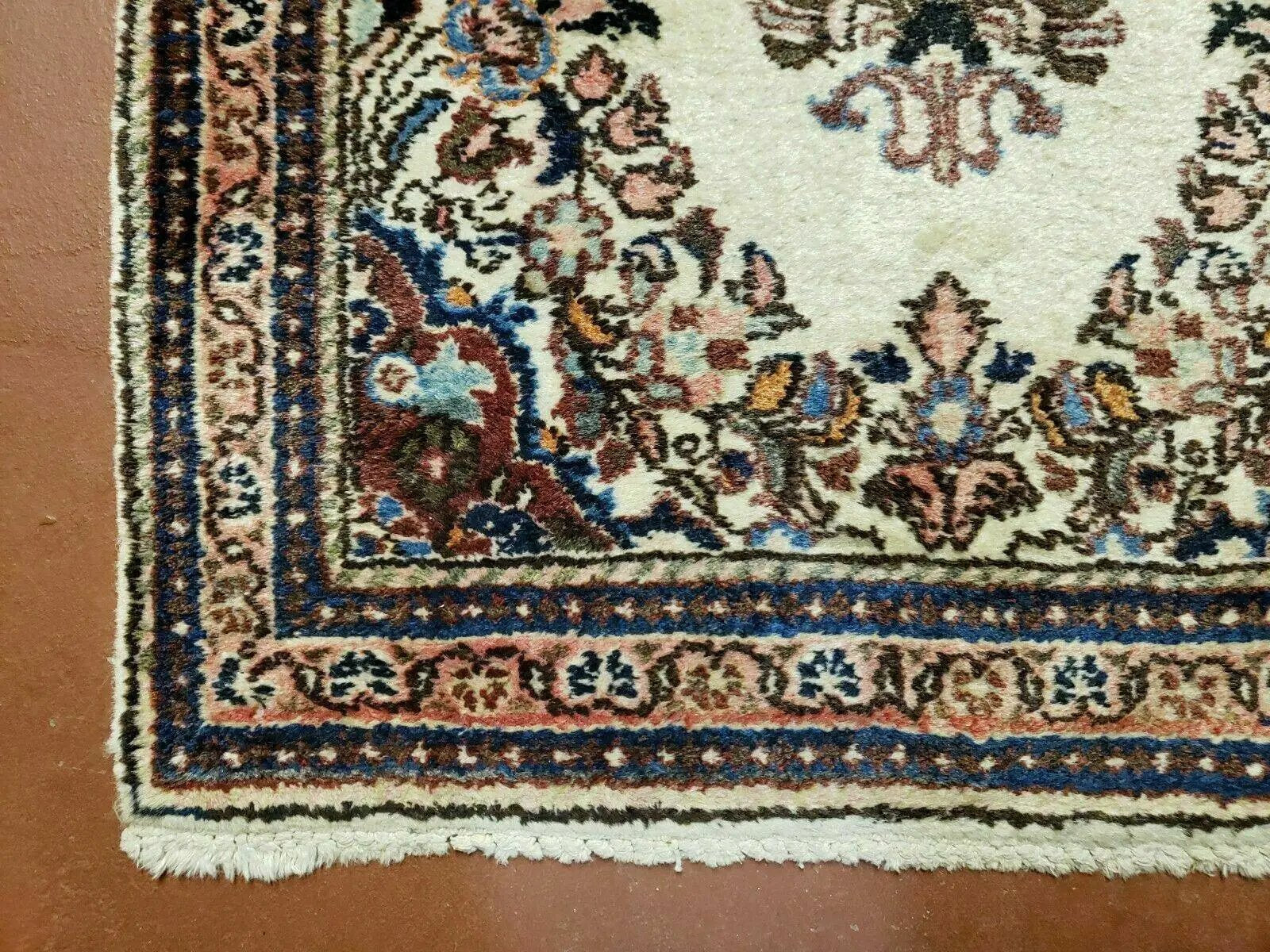 2' 7" X 4' Vintage Handmade Indian Medallion Wool Floral Beige Rug by Jewel Rugs