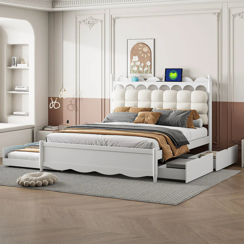 Storage Platform Bed, With 2 Big Drawers, Trundle, One Set Of Sockets & USB Ports by Unique Piece Furniture