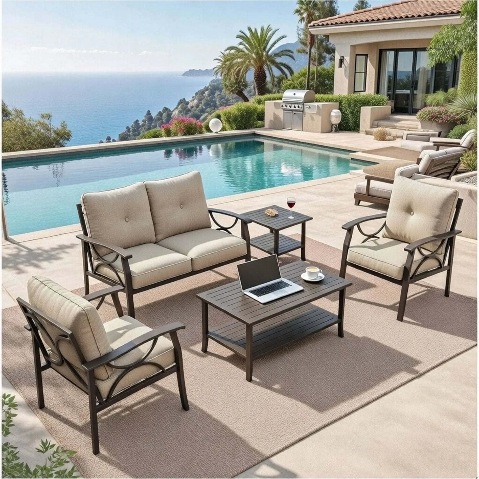 Patio Furniture Set with Coffee Table and Cushions for Backyard by HouseOfZazla