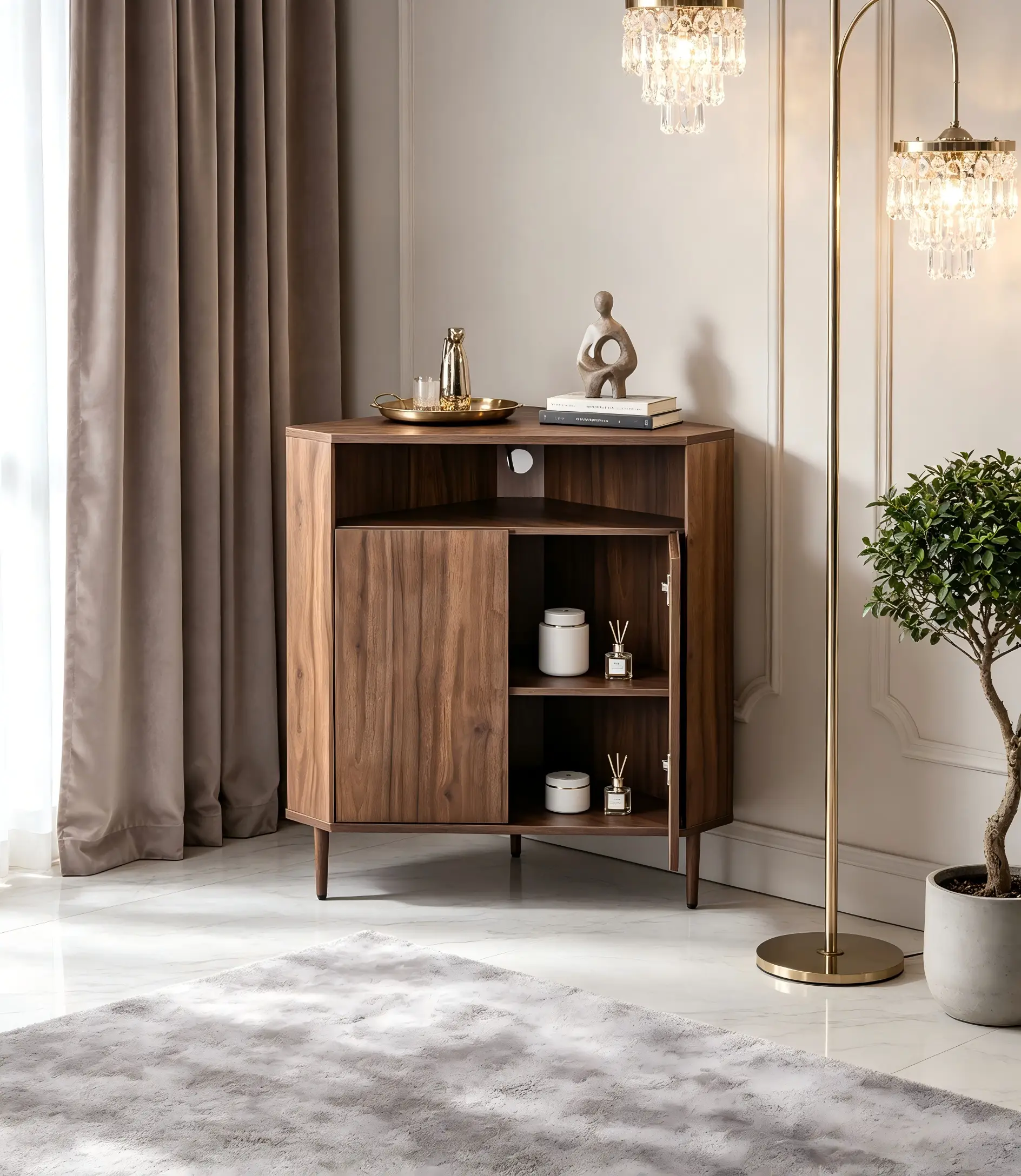 Modern Narrow Wooden Corner Storage Cabinet by HouseOfZazla