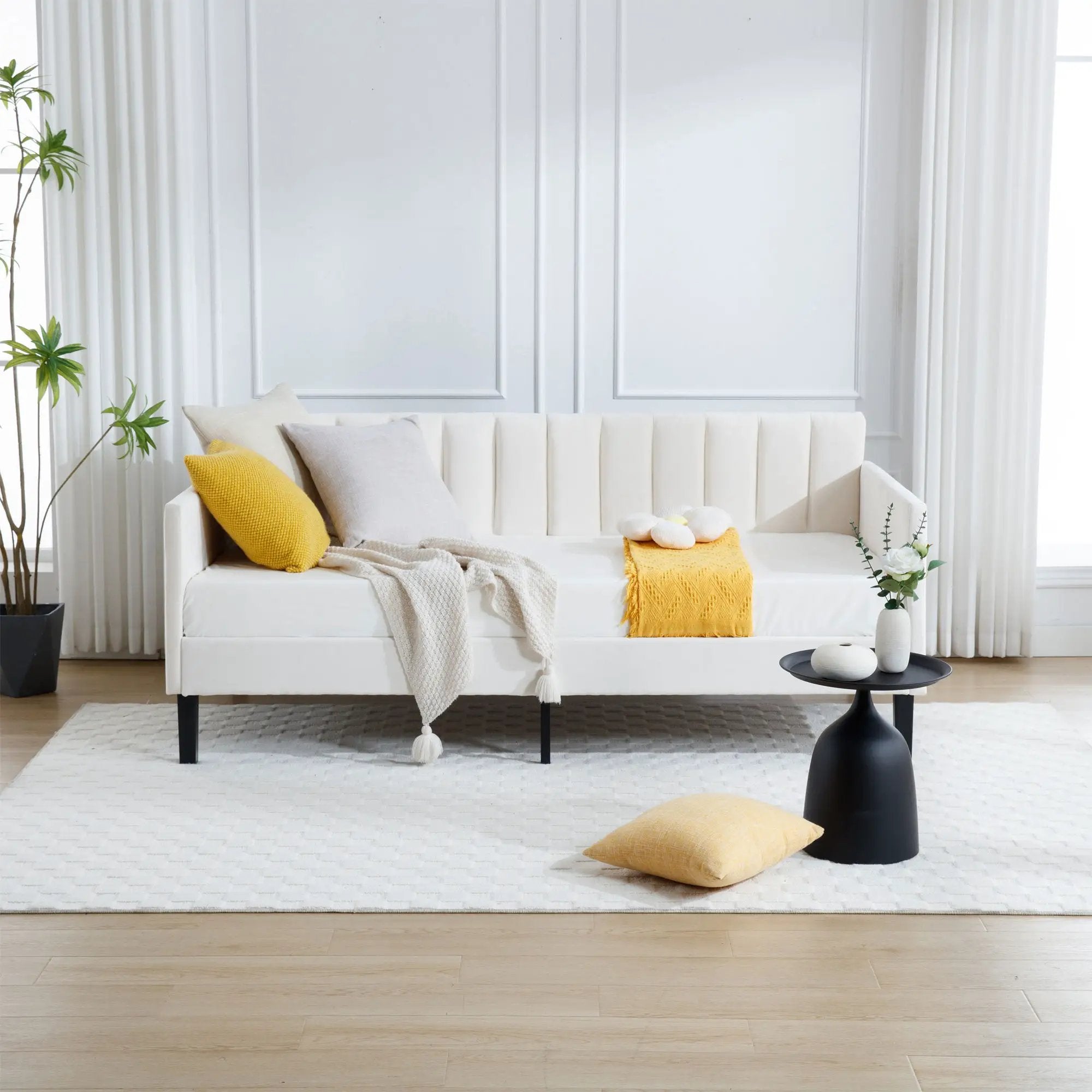 Elena - Boucle Upholstered Daybed, Ribbed Tufted Backrest by Unique Piece Furniture