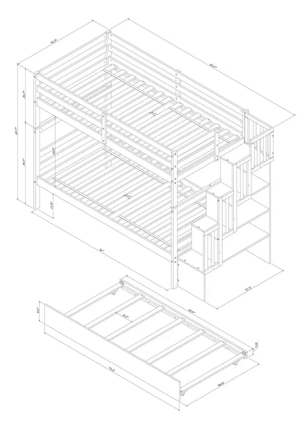 Twin Over Twin Bunk Beds With Twin Trundle And Stairway Storage Function by HouseOfZazla