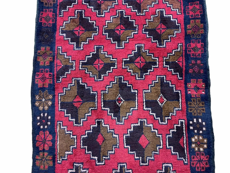 3' X 4' 7" Vintage Handmade Tribal Wool Rug Balouchi Rug Afghan Rug Red Brown by Jewel Rugs