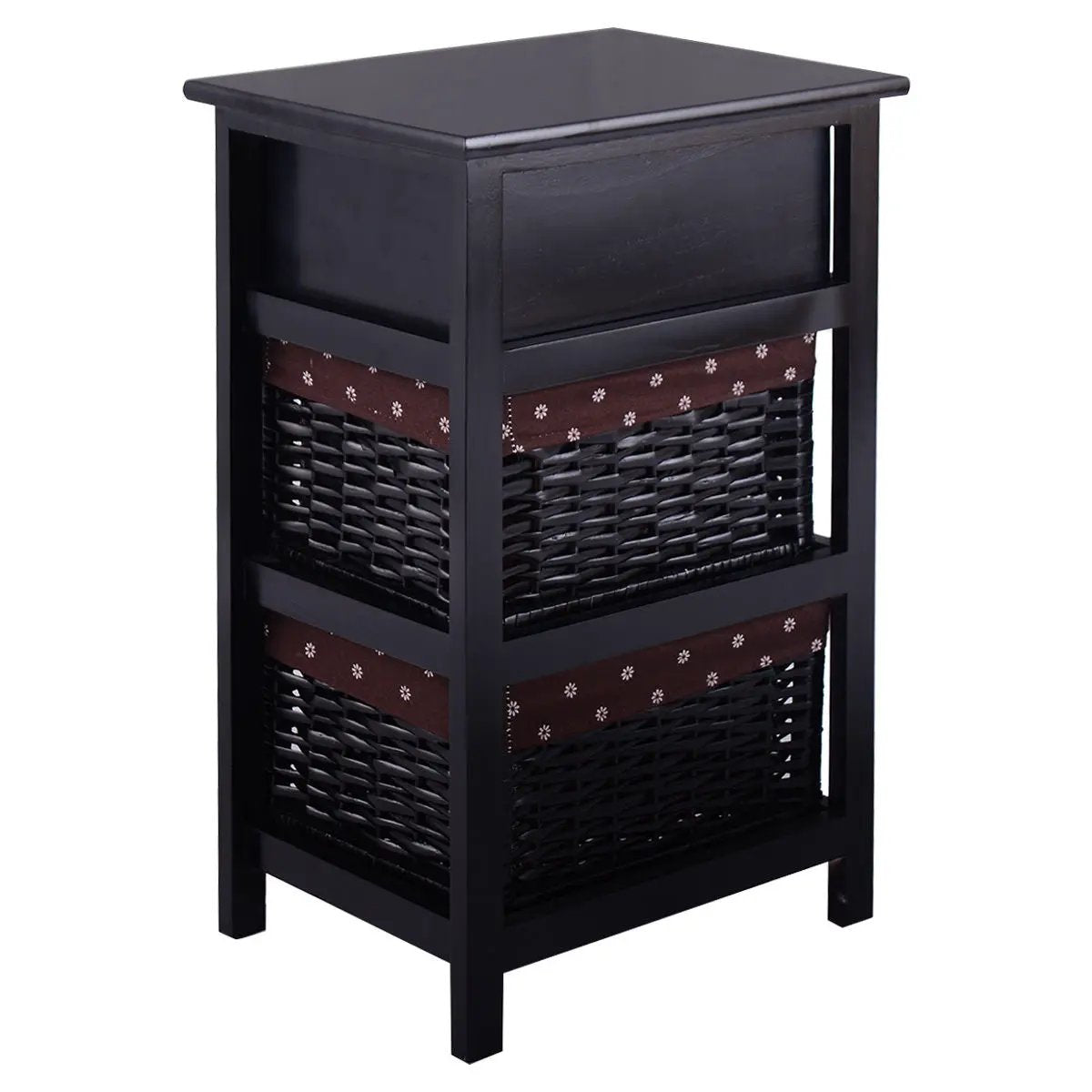 3 Tiers Wooden Storage Nightstand with 2 Baskets and 1 Drawer, photo 7 of 9