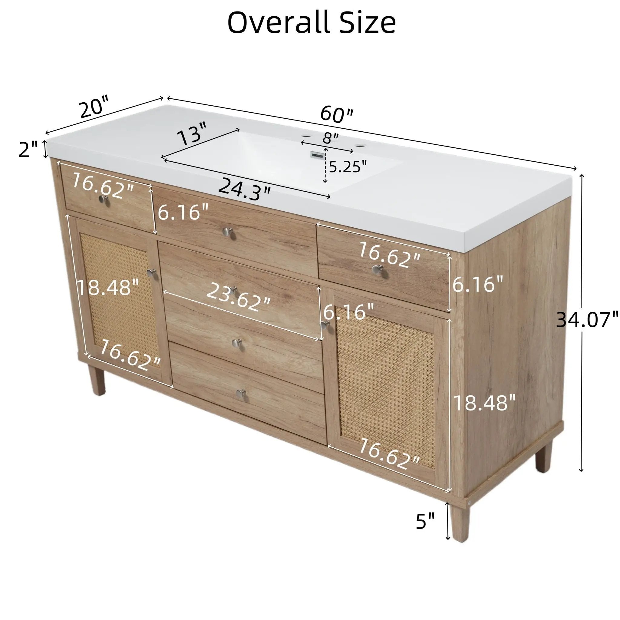Bathroom Vanity With Sink, 5 Legs, Soft Close Drawers by HouseOfZazla