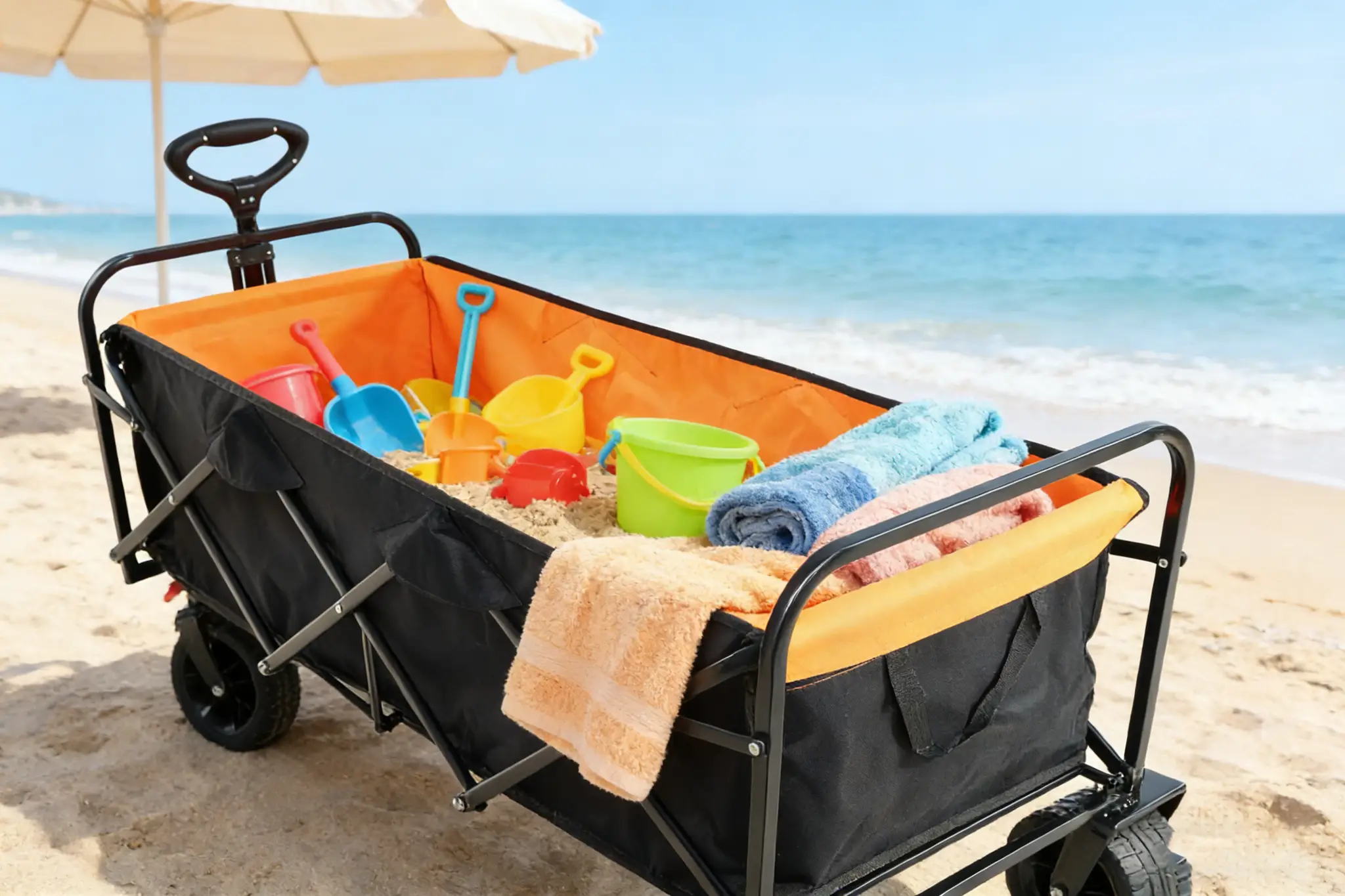 Big Large Capacity Folding Wagon Cart with Extender (Black + Orange) by HouseOfZazla