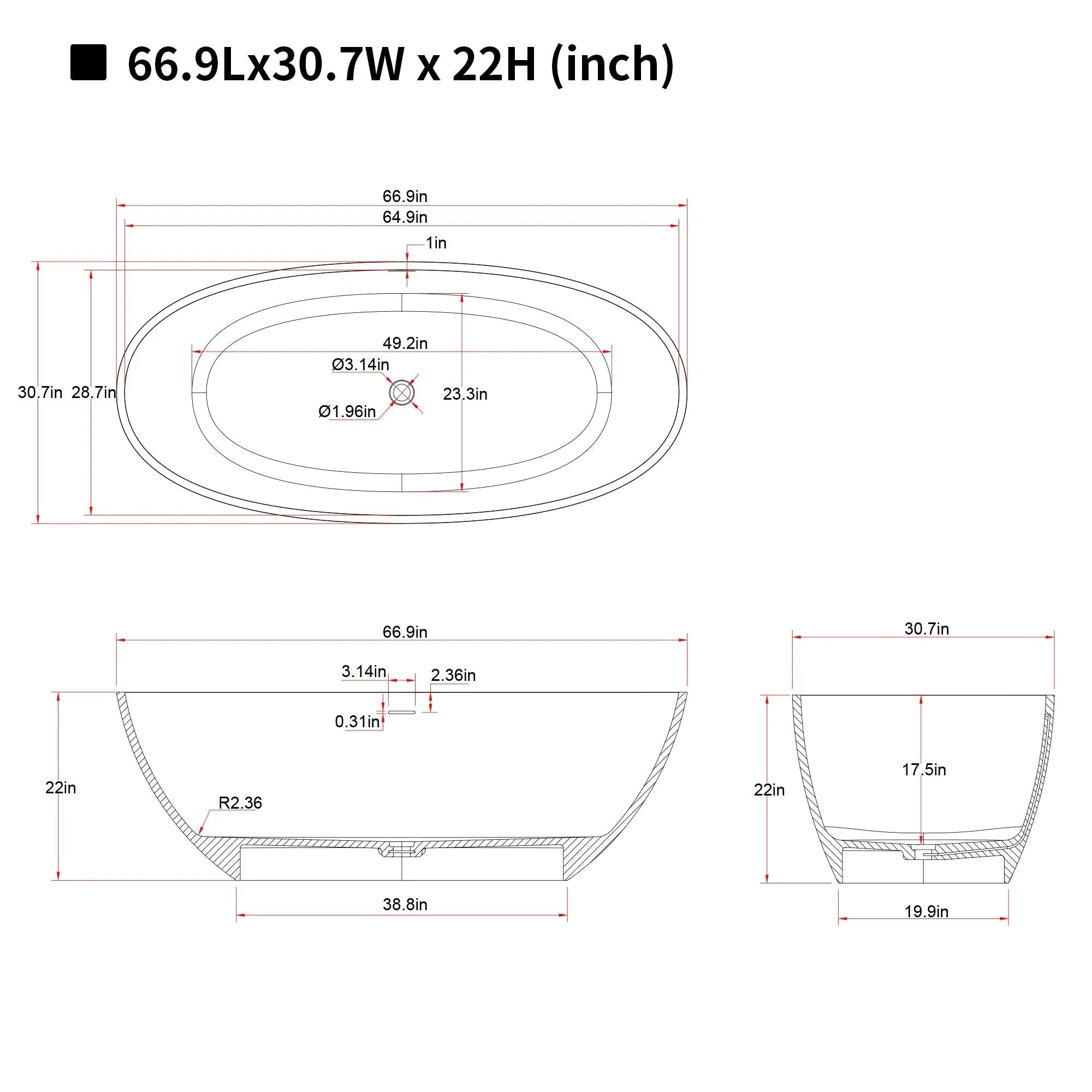 67" Freestanding Bathtub with Pop-up Drain by HouseOfZazla