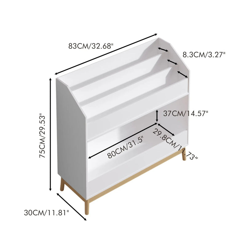Bookcase Organizer With Storage, 3 Tier Toddler Book Display Shelf For Playroom - White by Unique Piece Furniture