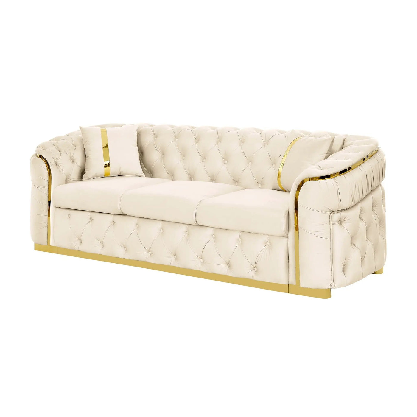 Button Tufted Couch With 2 Pillows, 3 Seater Luxury Chesterfield Sofa by HouseOfZazla