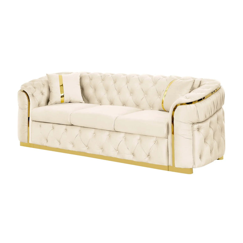 Button Tufted Couch With 2 Pillows, 3 Seater Luxury Chesterfield Sofa by HouseOfZazla