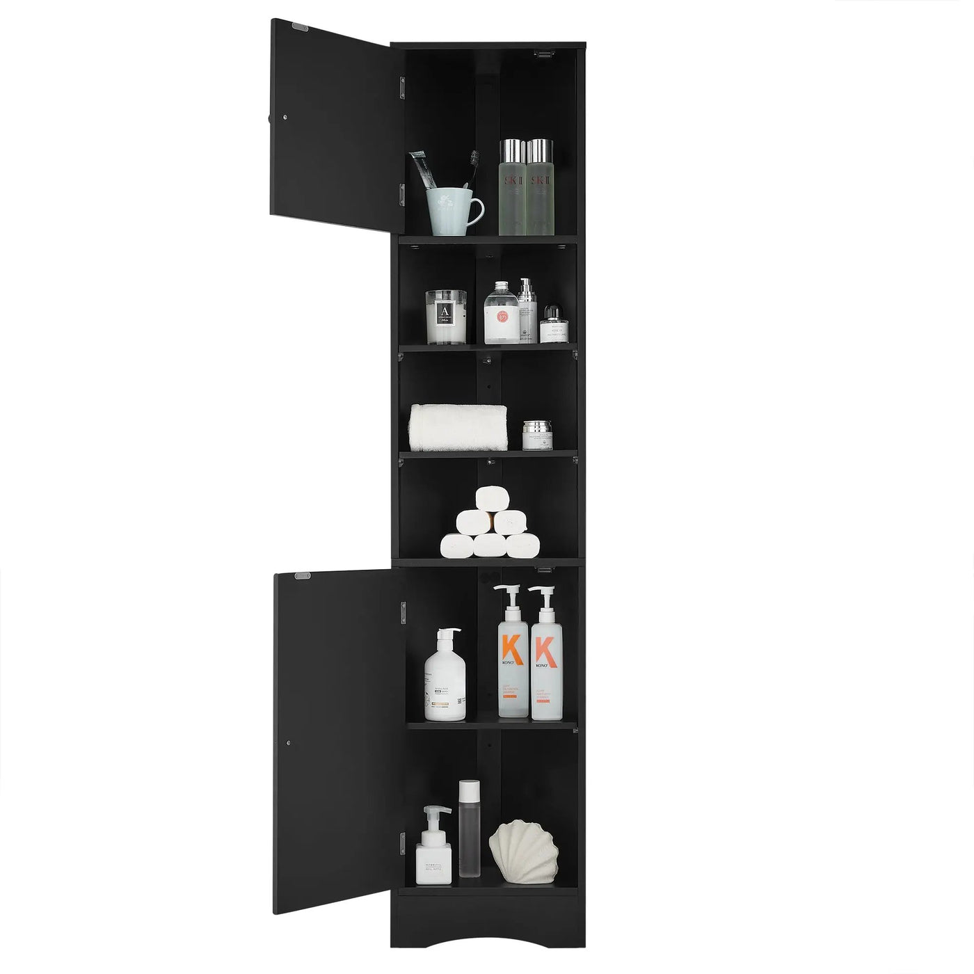 Multi-Functional Corner Cabinet Tall Bathroom Storage Cabinet with Two Doors and Adjustable Shelves, Open Shelf by HouseOfZazla