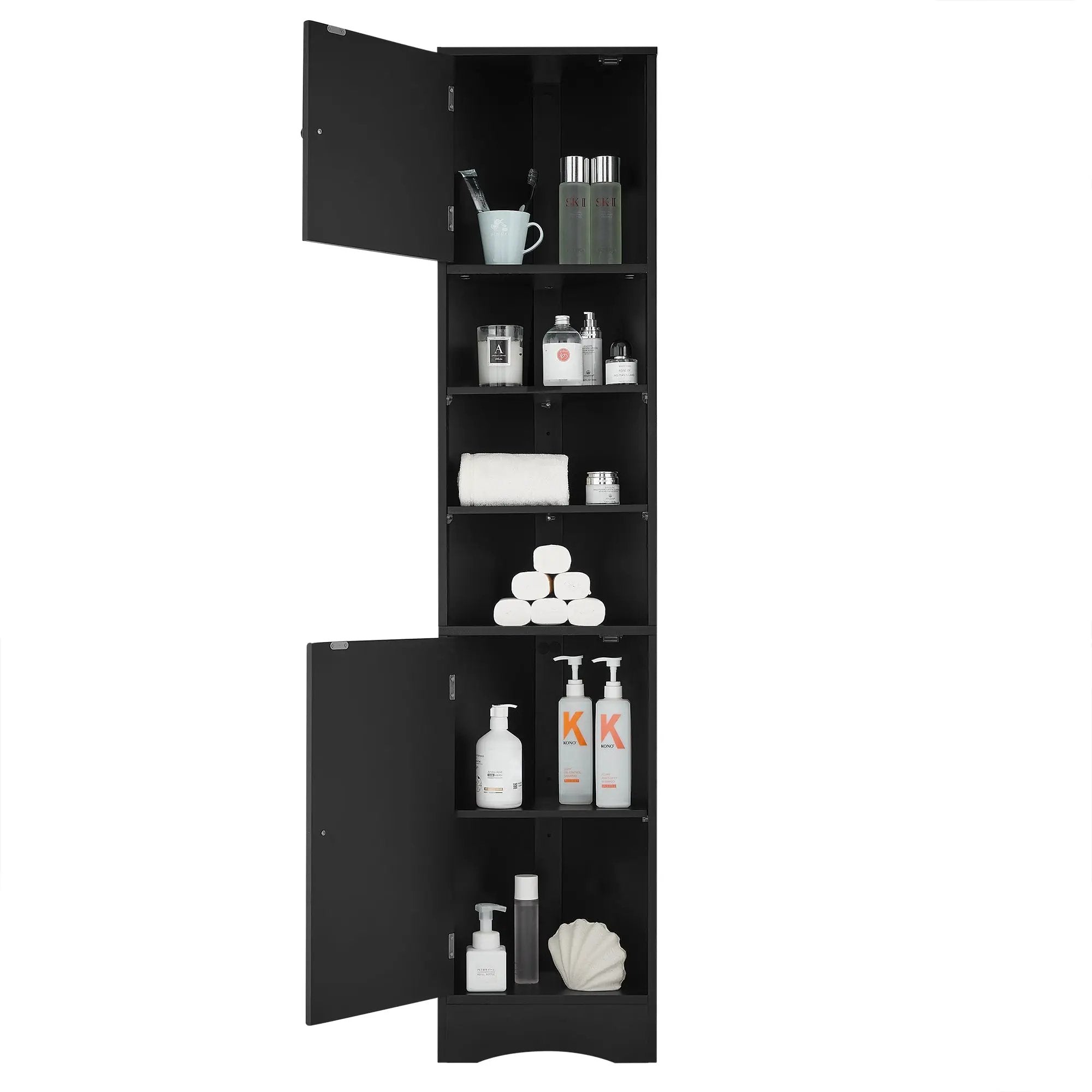 Multi-Functional Corner Cabinet Tall Bathroom Storage Cabinet with Two Doors and Adjustable Shelves, Open Shelf by HouseOfZazla
