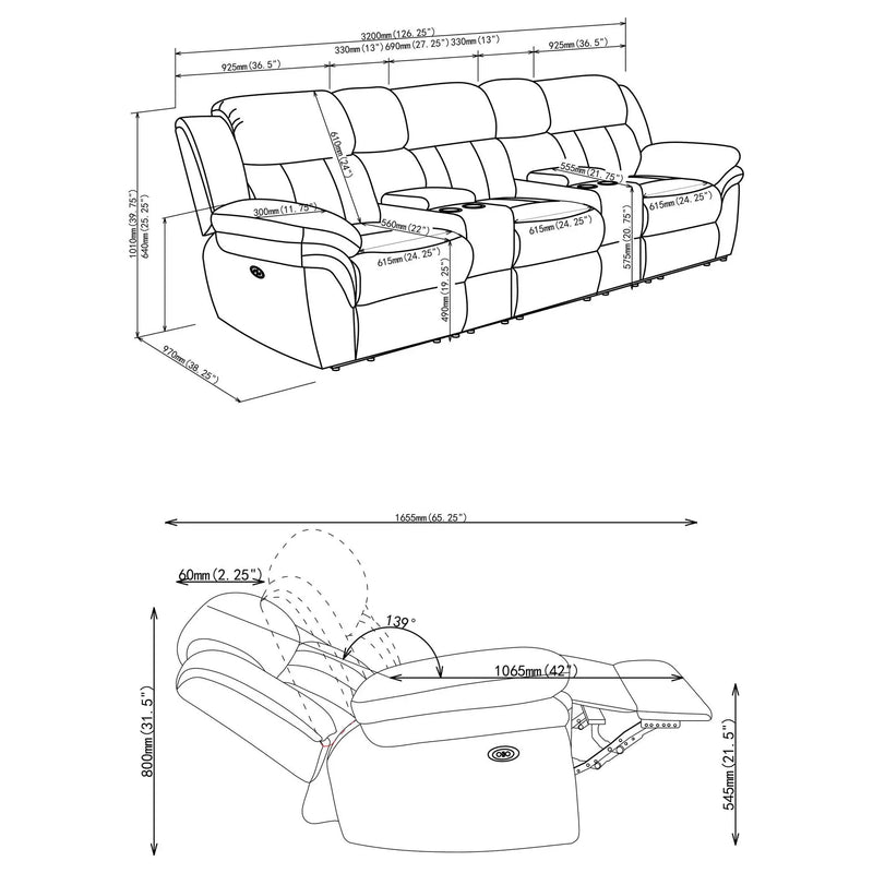 Divine - 5 Piece Power Reclining Home Theater Seating Set With Memory Foam Cushions And Storage Consoles by HouseOfZazla