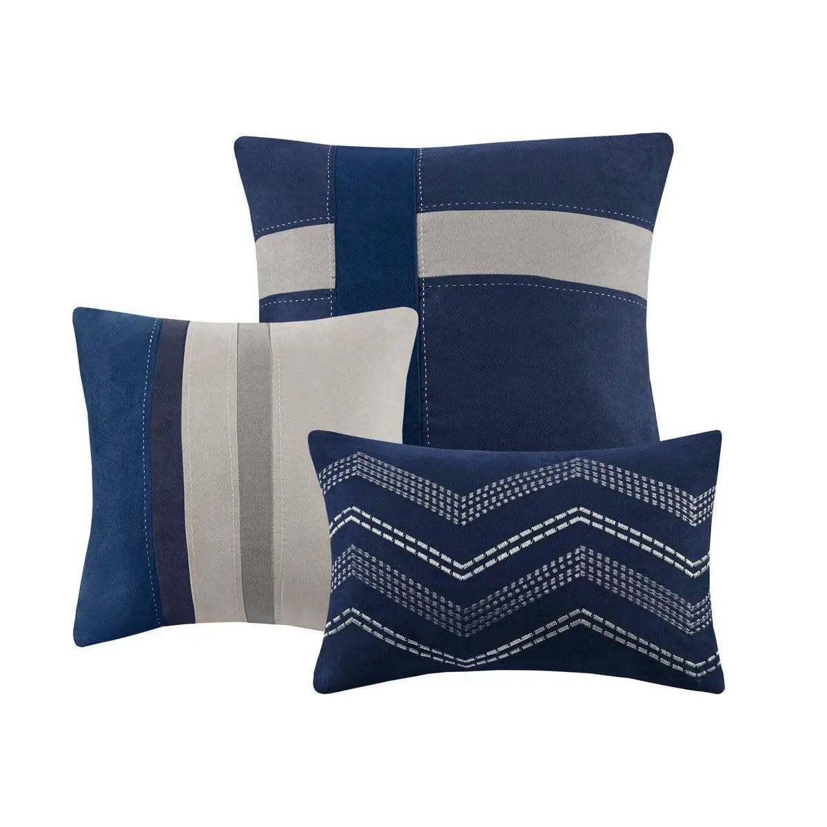 7 Piece Faux Suede Comforter Set Blue Queen by HouseOfZazla