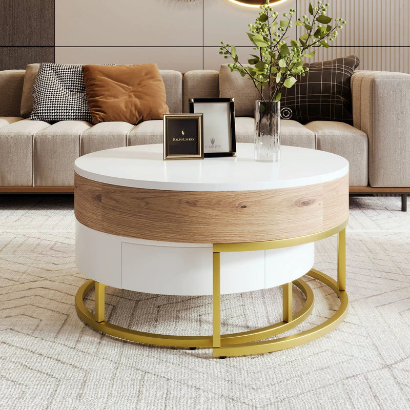 Modern Round Lift-Top Nesting Coffee Tables With 2 Drawers by Unique Piece Furniture