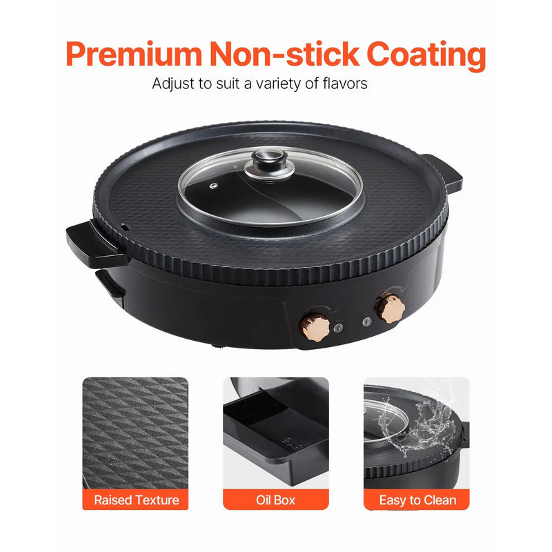 Hot Pot with Grill 1800W 2-in-1 Electric Smokeless Grill Hot Pot for 2-8 People by HouseOfZazla
