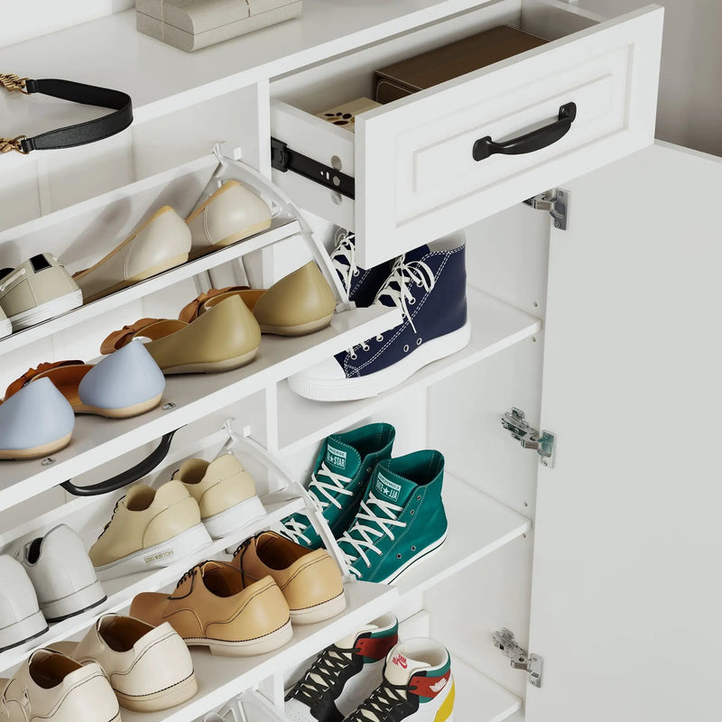 Shoe Cabinet With 4 Doors 1 Drawers, PVC Door With Shape, Large Space For Storage - White by Unique Piece Furniture