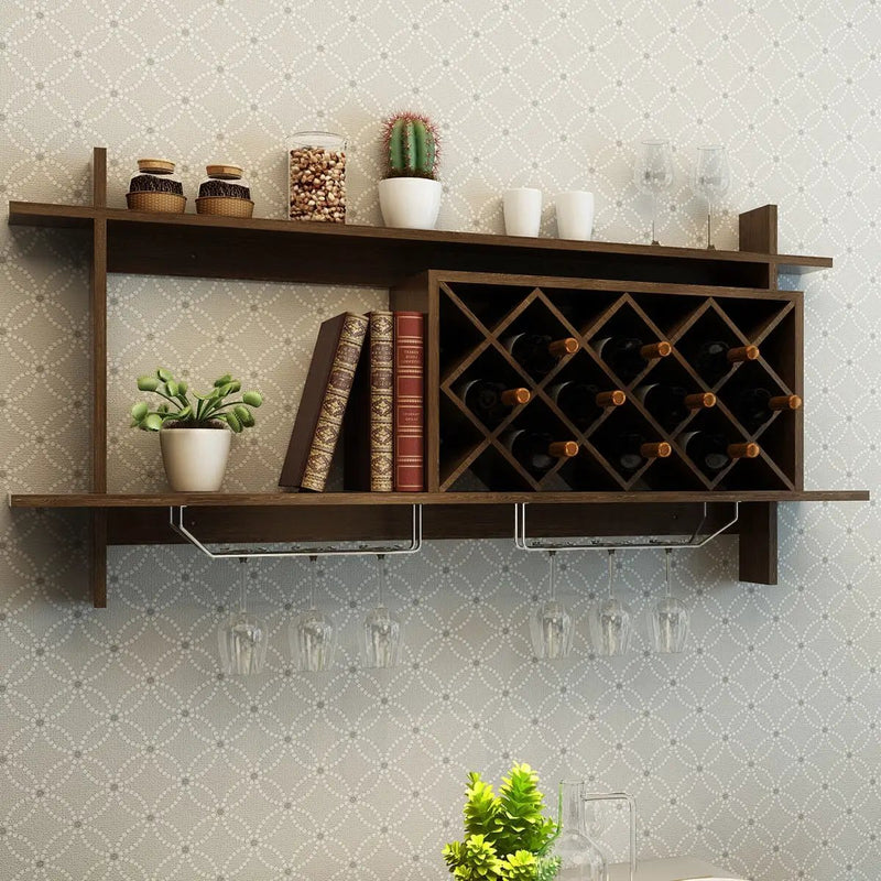 Wall Mount Wine Rack with Glass Holder & Storage Shelf-Walnut by DirectDeals