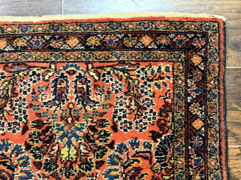Antique Persian Lilihan Rug 2x4, Red, Floral, Wool, Handmade Lilian Persian Carpet by Jewel Rugs