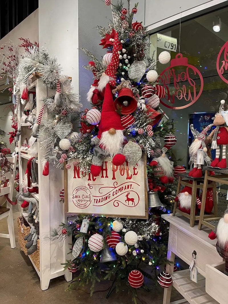 Iron / Wood North Pole Trading Company Wall Sign, For Christmas Holiday Table Wall Decor - White / Red by Unique Piece Furniture