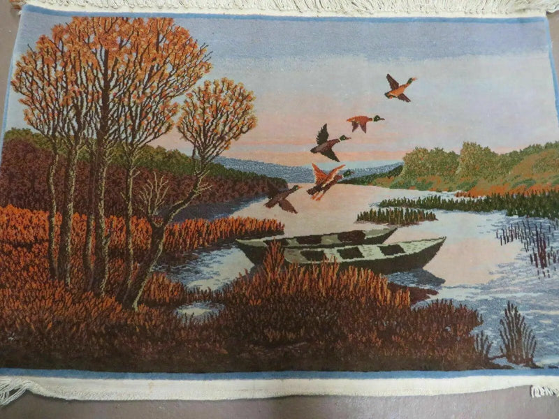 2' X 3' Vintage Handmade Pakistan Pictorial Rug Carpet Scenery Bird Tree Wow by Jewel Rugs