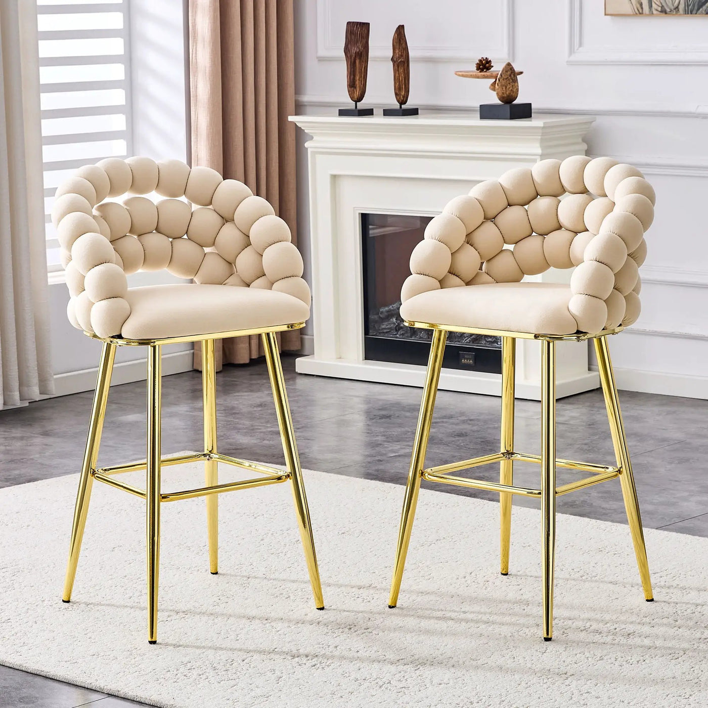 Bubble, Ball Chain Tufted Bar Chairs For Kitchen Island & Home Bar (Set of 2) by HouseOfZazla