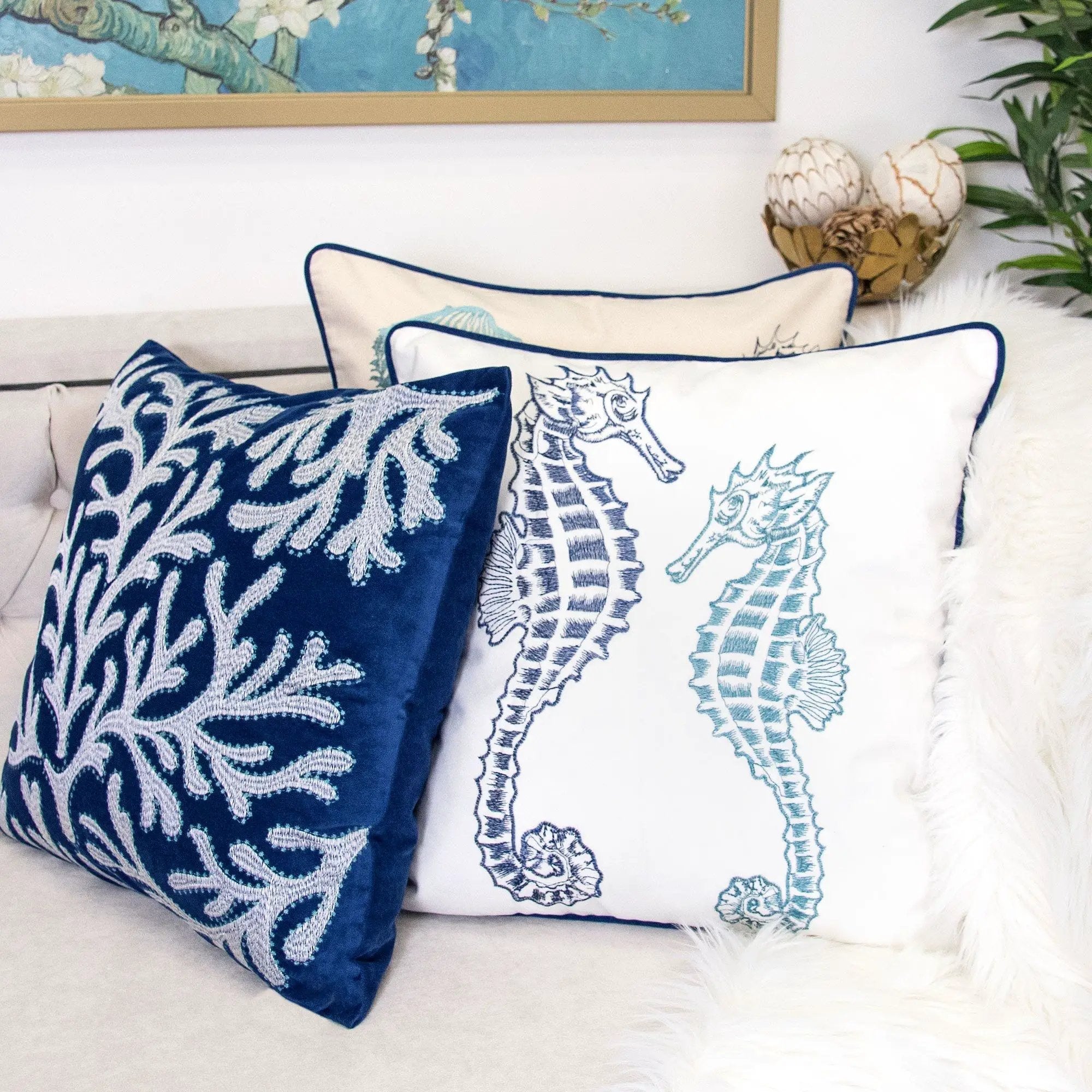 Seahorses Pillow Cover With Matching Back by Unique Piece Furniture