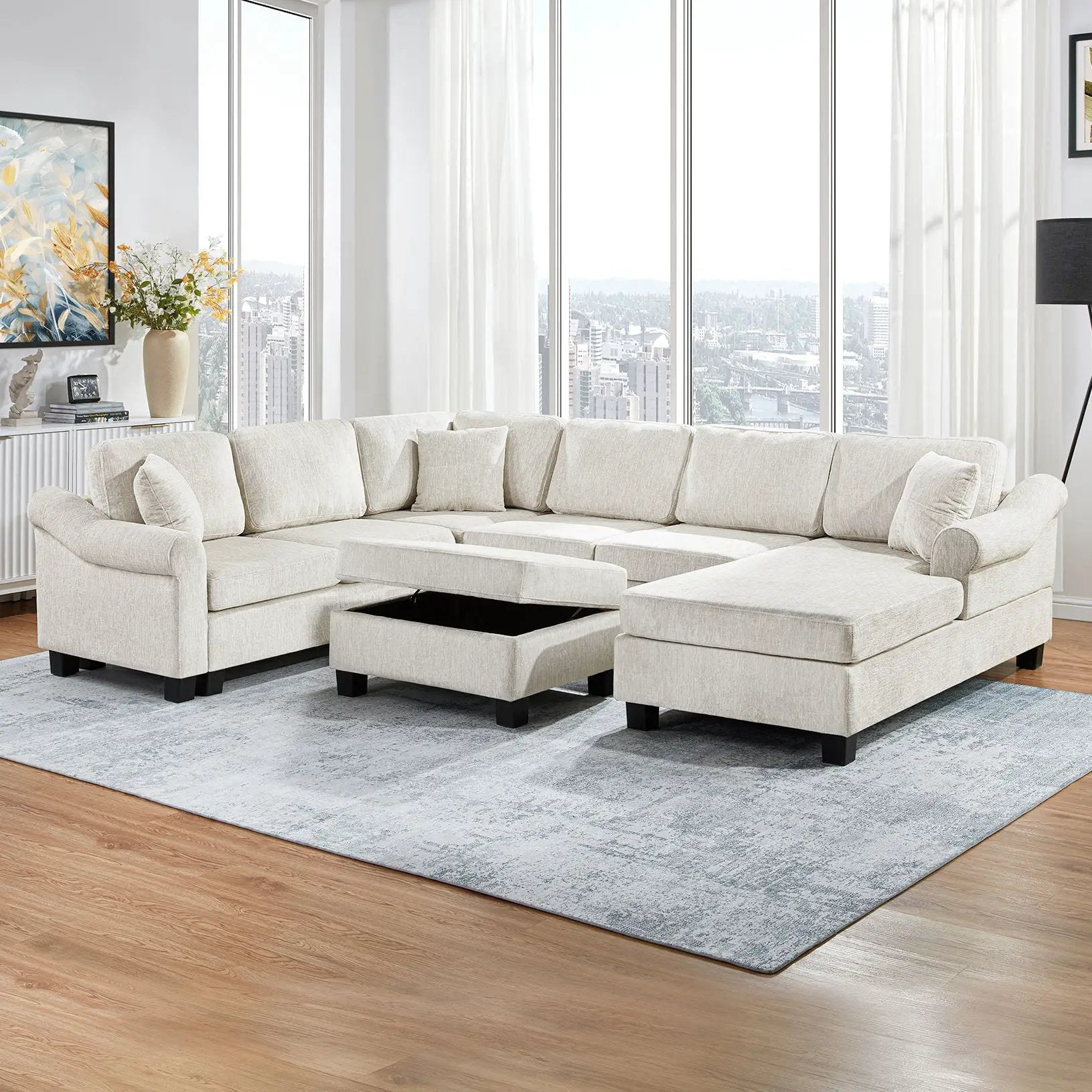 Contemporary U - Shaped Sectional Sofa With Movable Storage Ottoman by HouseOfZazla