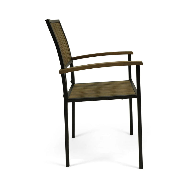 Vermilion Outdoor Dining Chair With Vertical Slat And Wooden Arm by HouseOfZazla