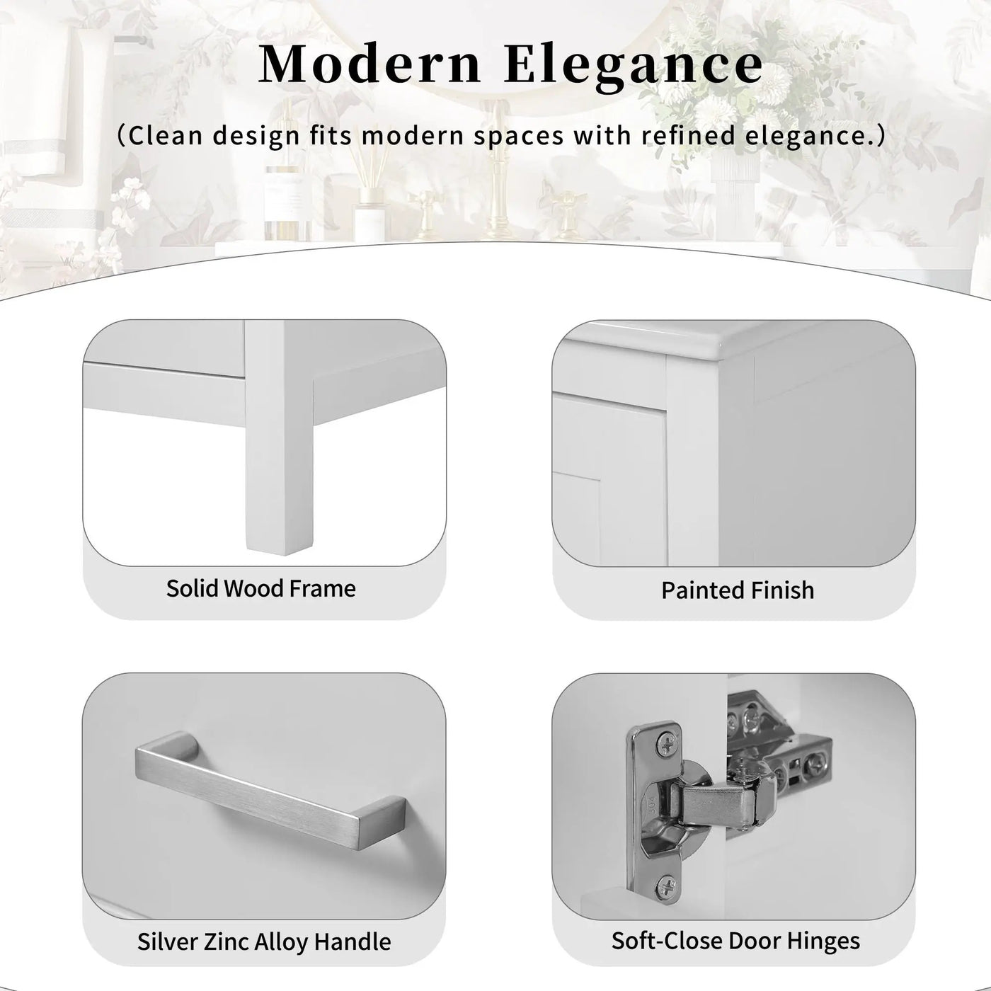 Bathroom Vanity With Integrated Undermount Ceramic Sink, 2 Doors And 1 Drawer, Soft Close Hinges by Unique Piece Furniture