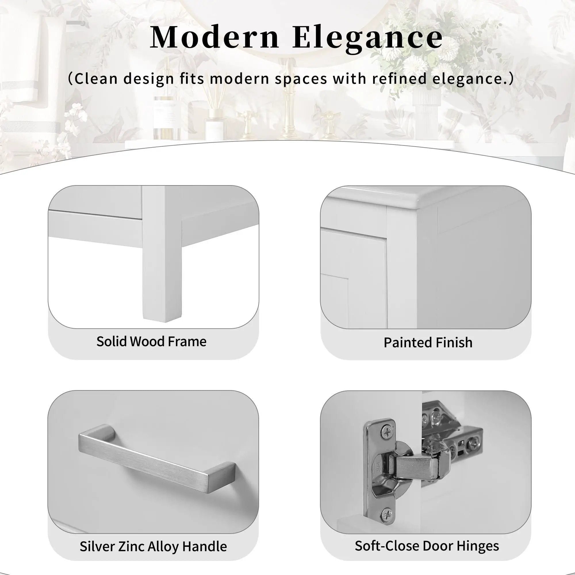 Bathroom Vanity With Integrated Undermount Ceramic Sink, 2 Doors And 1 Drawer, Soft Close Hinges