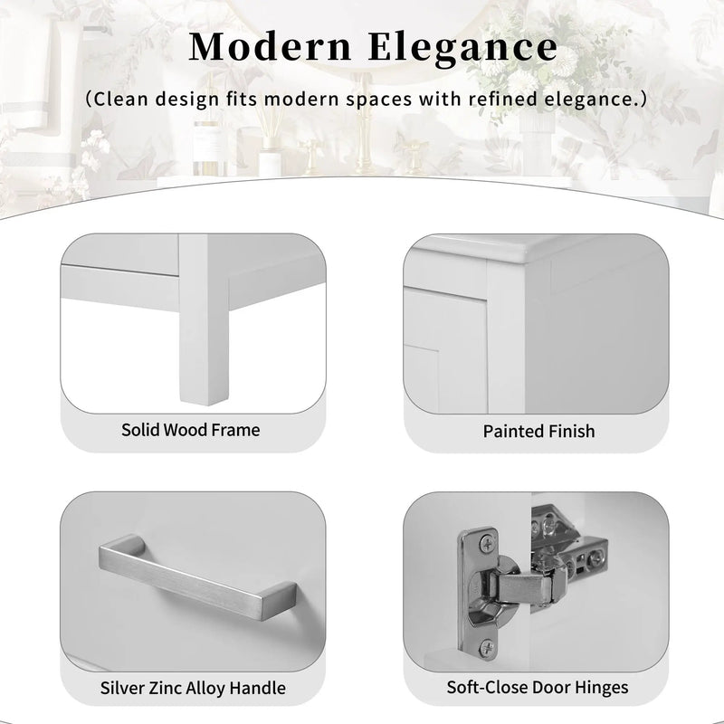 Bathroom Vanity With Integrated Undermount Ceramic Sink, 2 Doors And 1 Drawer, Soft Close Hinges