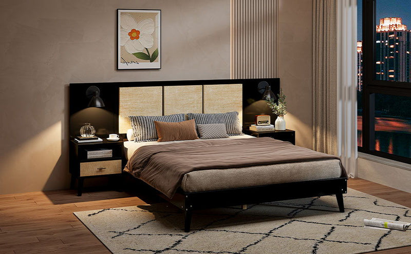 Bed Frame With 2 Nightstands Elegant Design With Lamps by HouseOfZazla