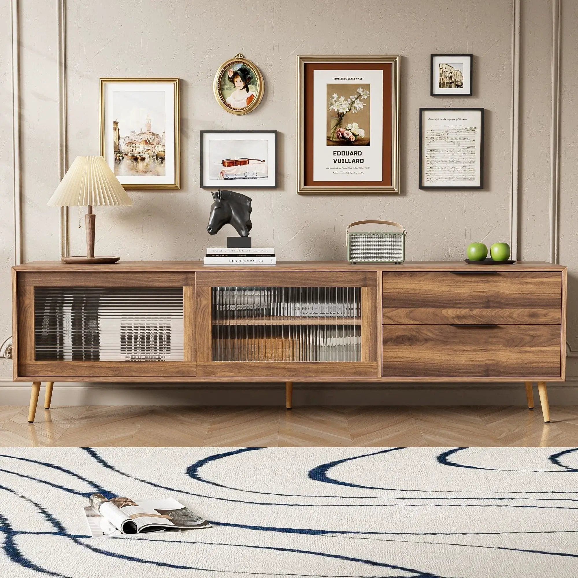 TV Stand, Media Console With 2 Doors, 2 Drawers & Storage Cabinet - Walnut by Unique Piece Furniture