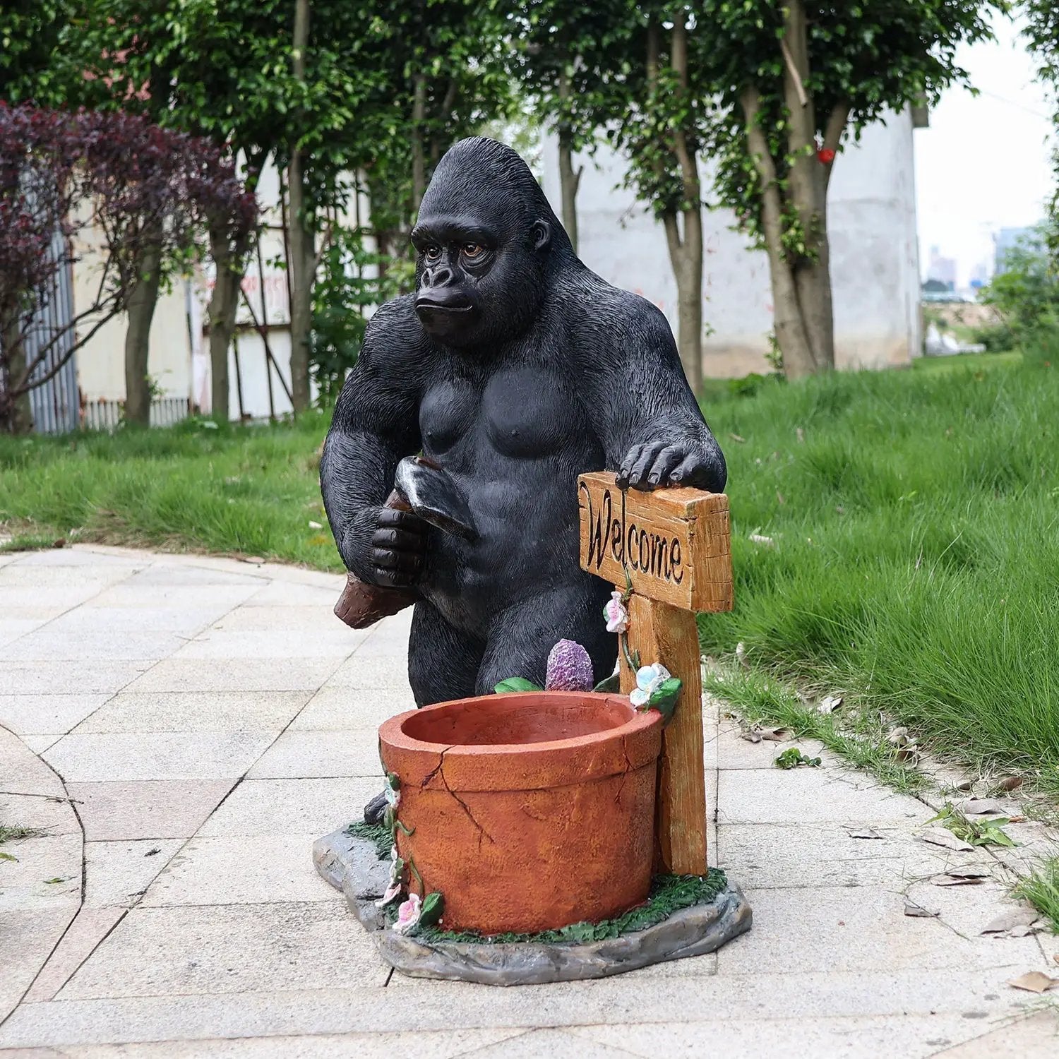 Outdoor Garden Sculpture Chimpanzee Flower Pot Planter by HouseOfZazla