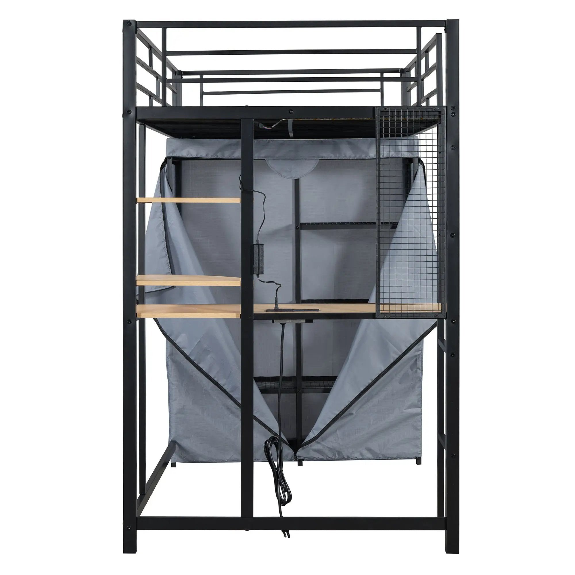 Loft Bed With Desk, Shelves, Power Outlet, LED Light And Wardrobe by HouseOfZazla