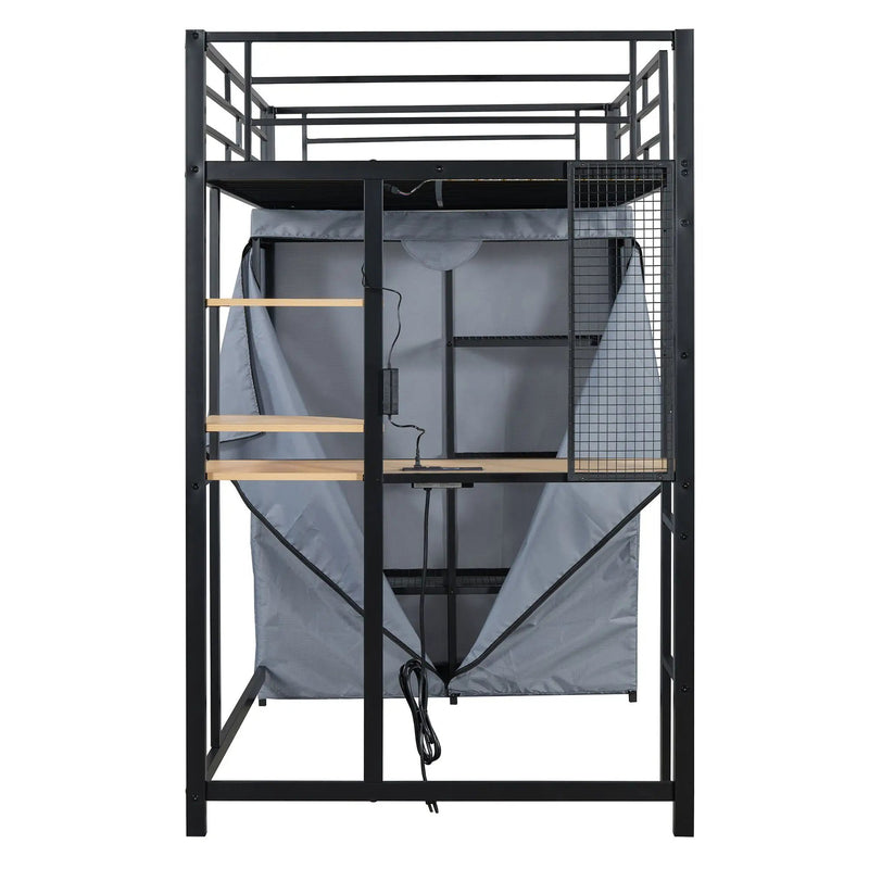 Loft Bed With Desk, Shelves, Power Outlet, LED Light And Wardrobe by HouseOfZazla