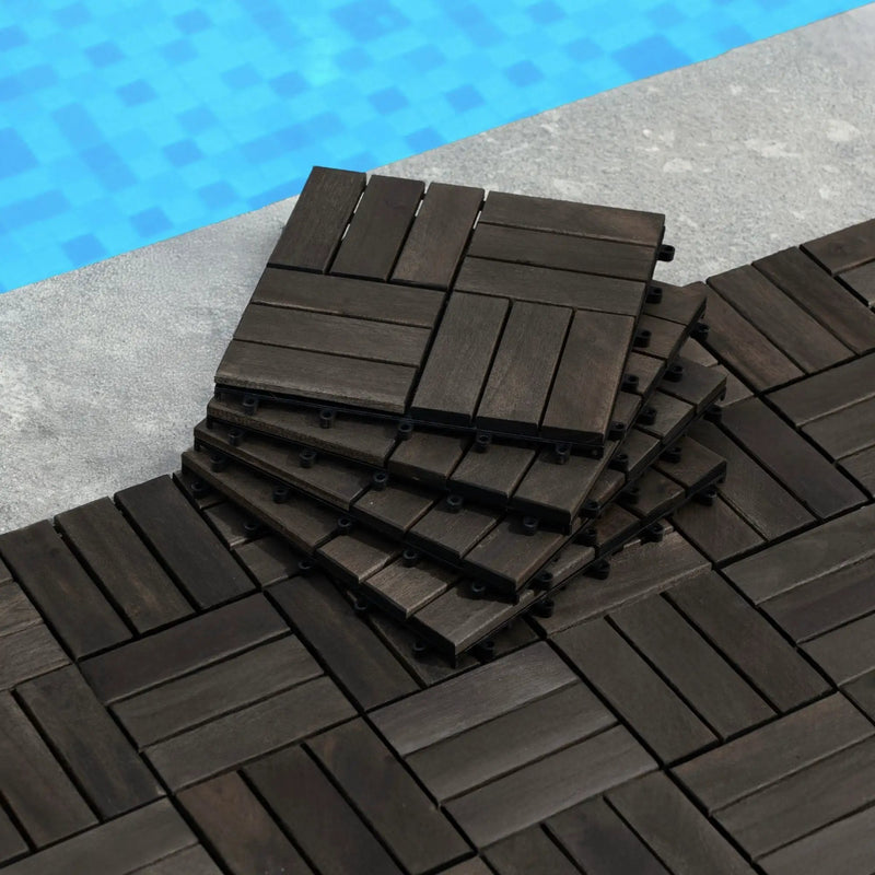 Acacia Wood Interlocking Deck Tiles Checker Pattern For Outdoor Flooring by HouseOfZazla