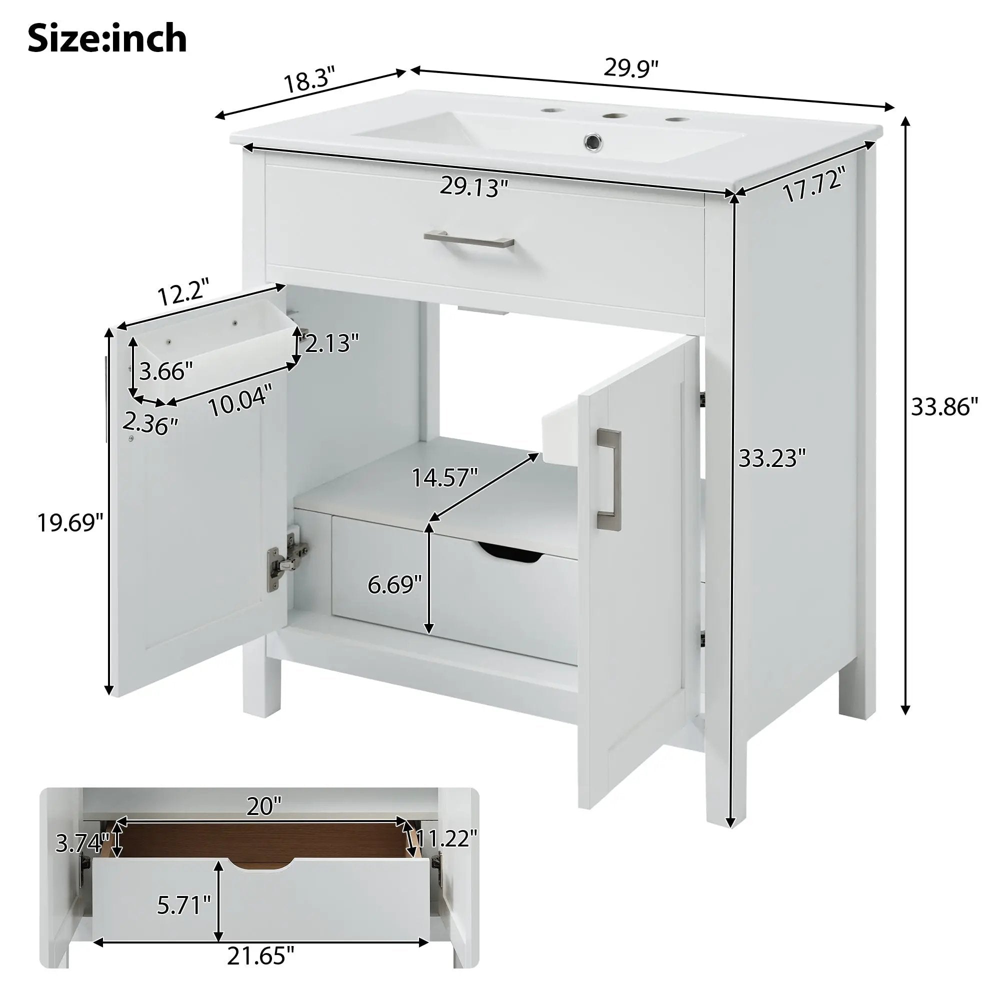30-Inch Bathroom Vanity with Ceramic Sink and Ample Storage by HouseOfZazla