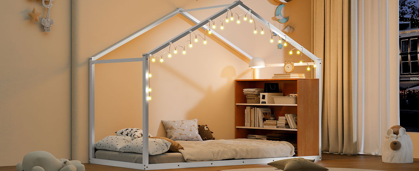 Bed House Frame With Shelves And Lights by HouseOfZazla