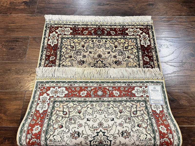 Silk Turkish Kayseri Rug 2.7 x 4, Floral Medallion, Fine Oriental Carpet, Small Vintage Rug, Silk Pile on Silk Foundation, Hand Knotted by Jewel Rugs