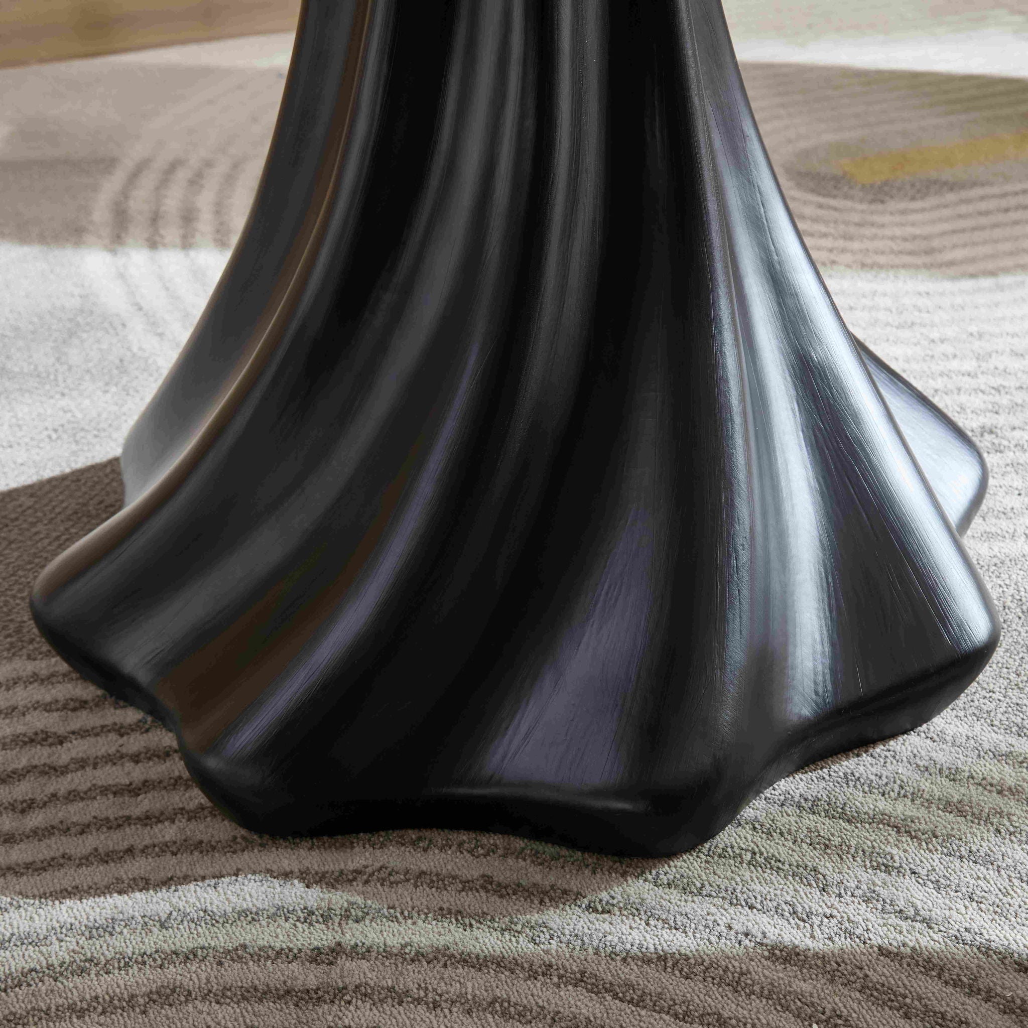 Sculptural Round Dining Table Petal Shape Root Texture For Dining Room - Black by HouseOfZazla