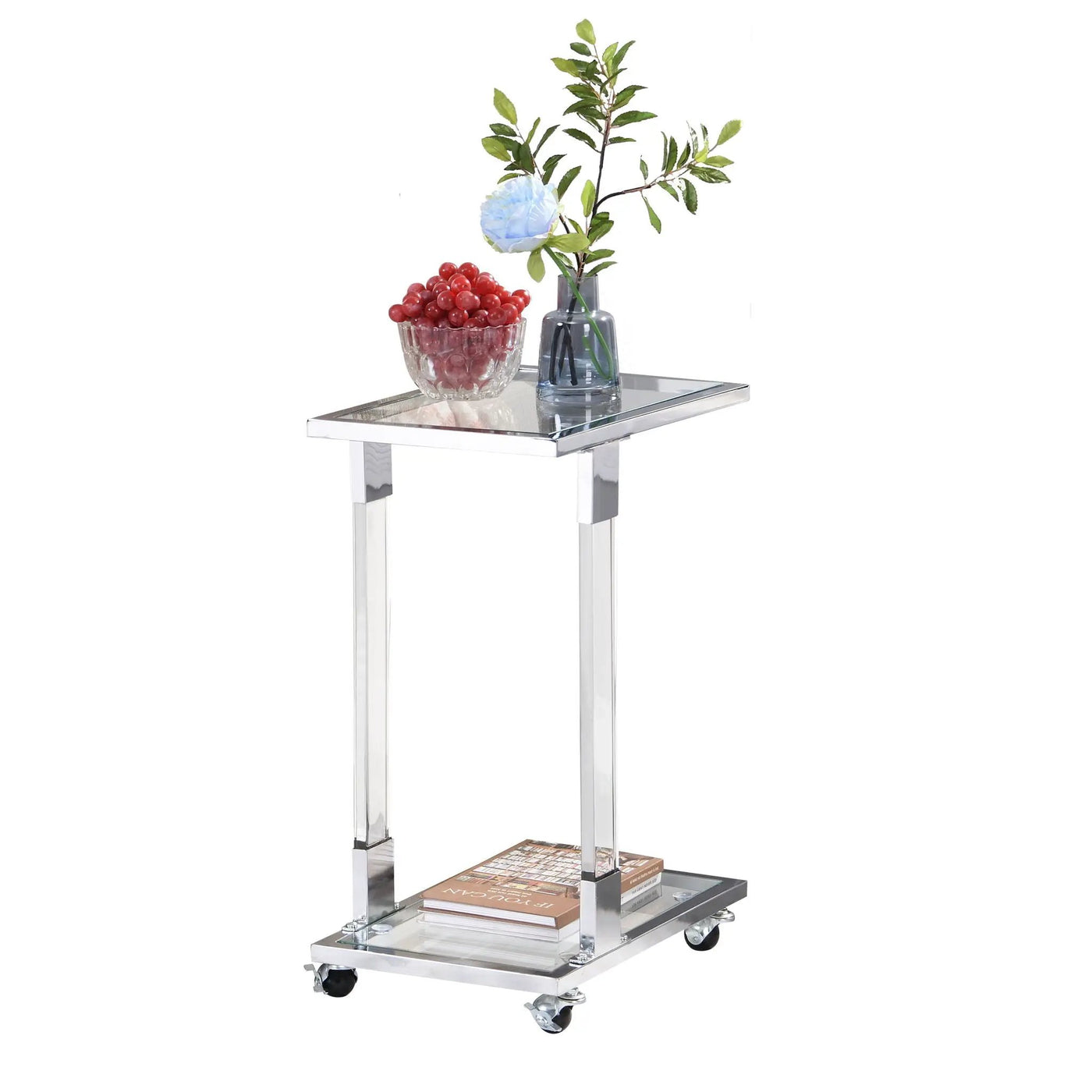 Side Table, Sofa Table, Glass Top C Shape Square Table With Metal Base For Living Room, Bedroom, Balcony Home And Office by Unique Piece Furniture