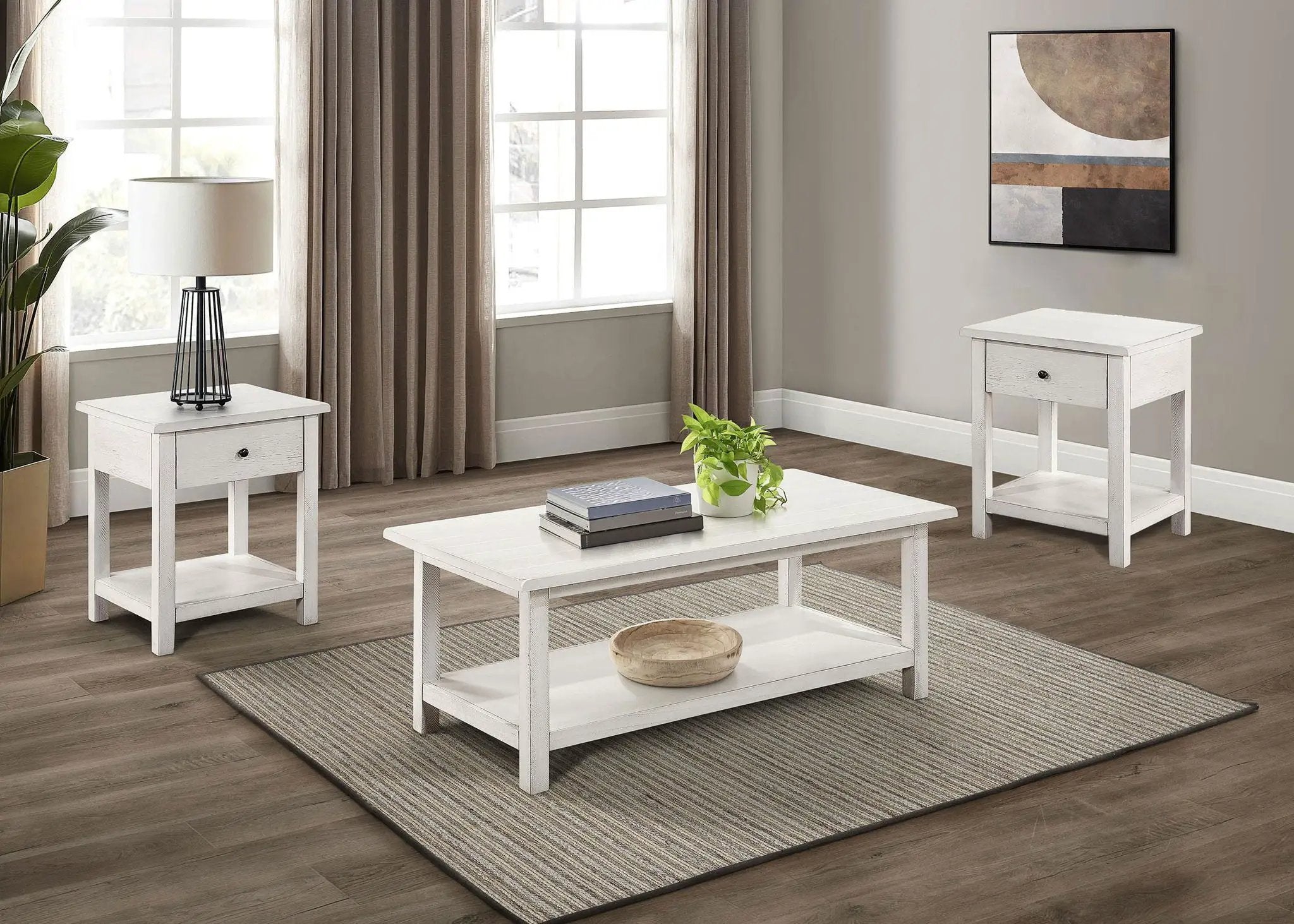 Payne 3-piece Coffee and 1-drawer End Table Set White by Unique Piece Furniture