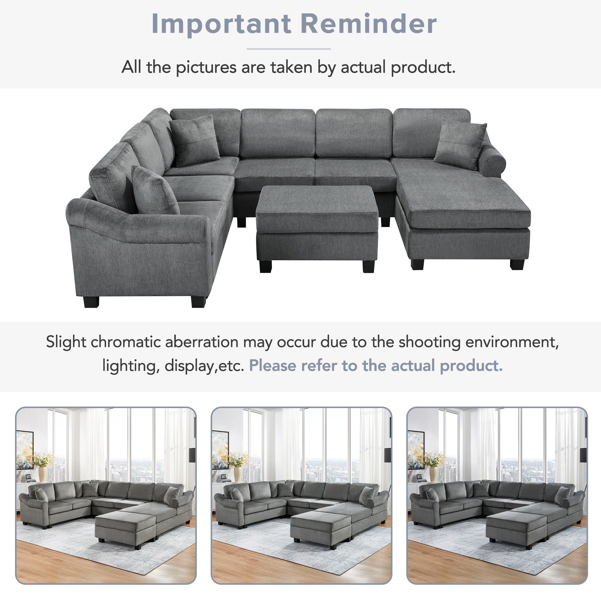 Contemporary U - Shaped Sectional Sofa With Movable Storage Ottoman by HouseOfZazla