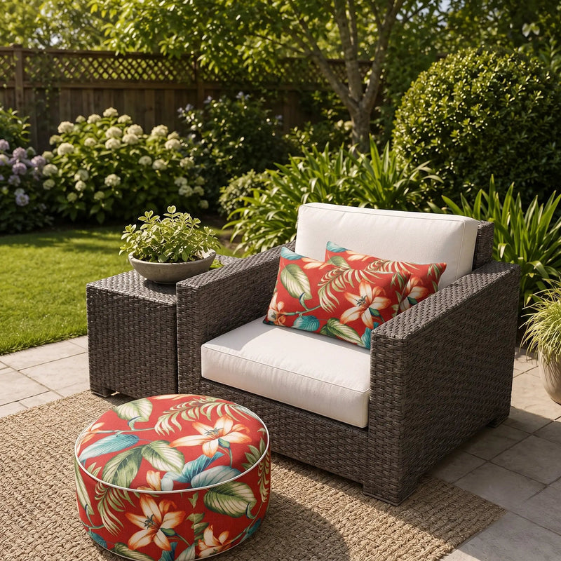 2 Pack Outdoor Lumbar Pillow Covers - Red Tropical by HouseOfZazla