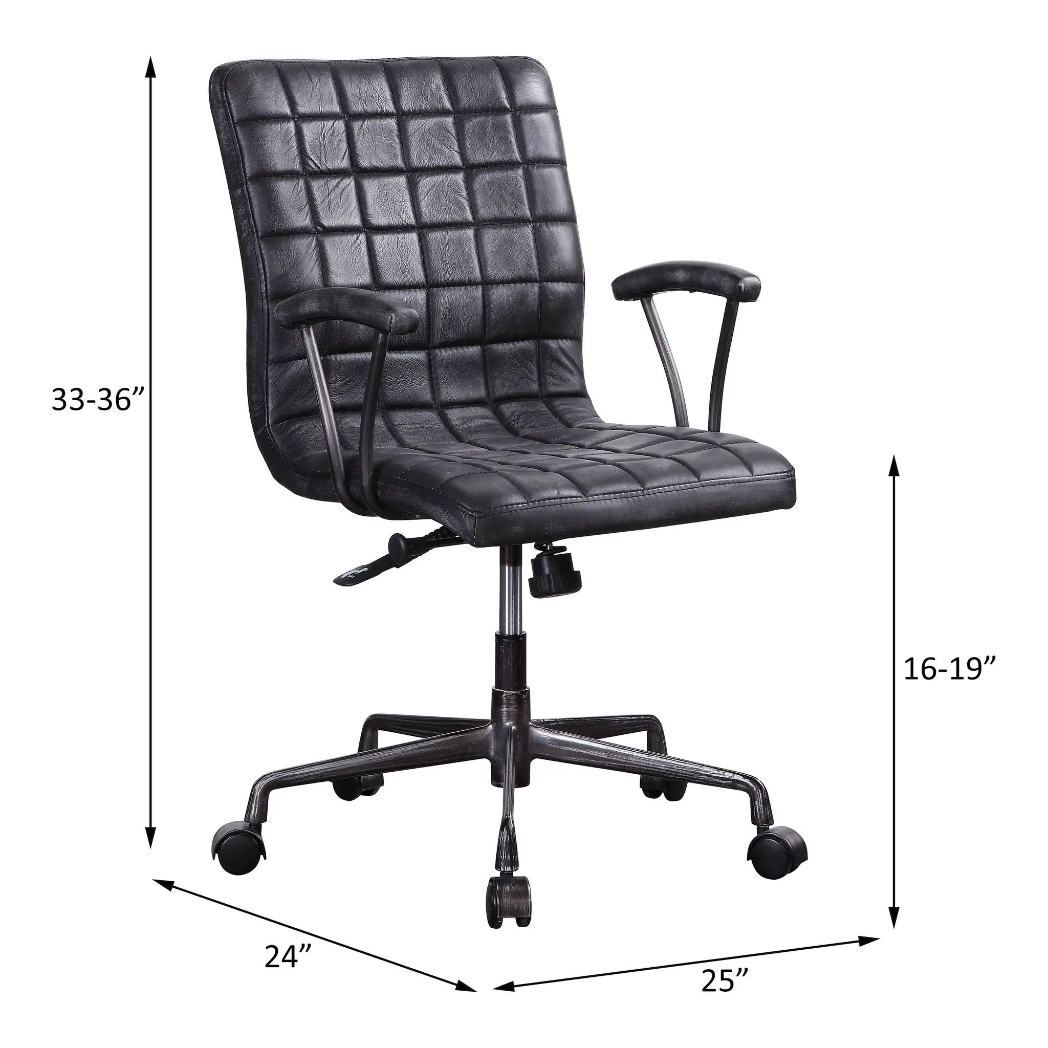 Barack - Office Chair - Vintage Black Top Grain Leather & Aluminum by Unique Piece Furniture