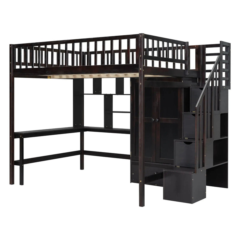 Loft Bed With Bookshelf, Drawers, Desk, And Wardrobe by Unique Piece Furniture